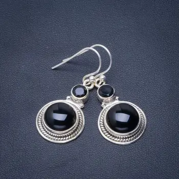 

Natural Black Onyx Handmade Unique 925 Sterling Silver Earrings 1.5" B2336