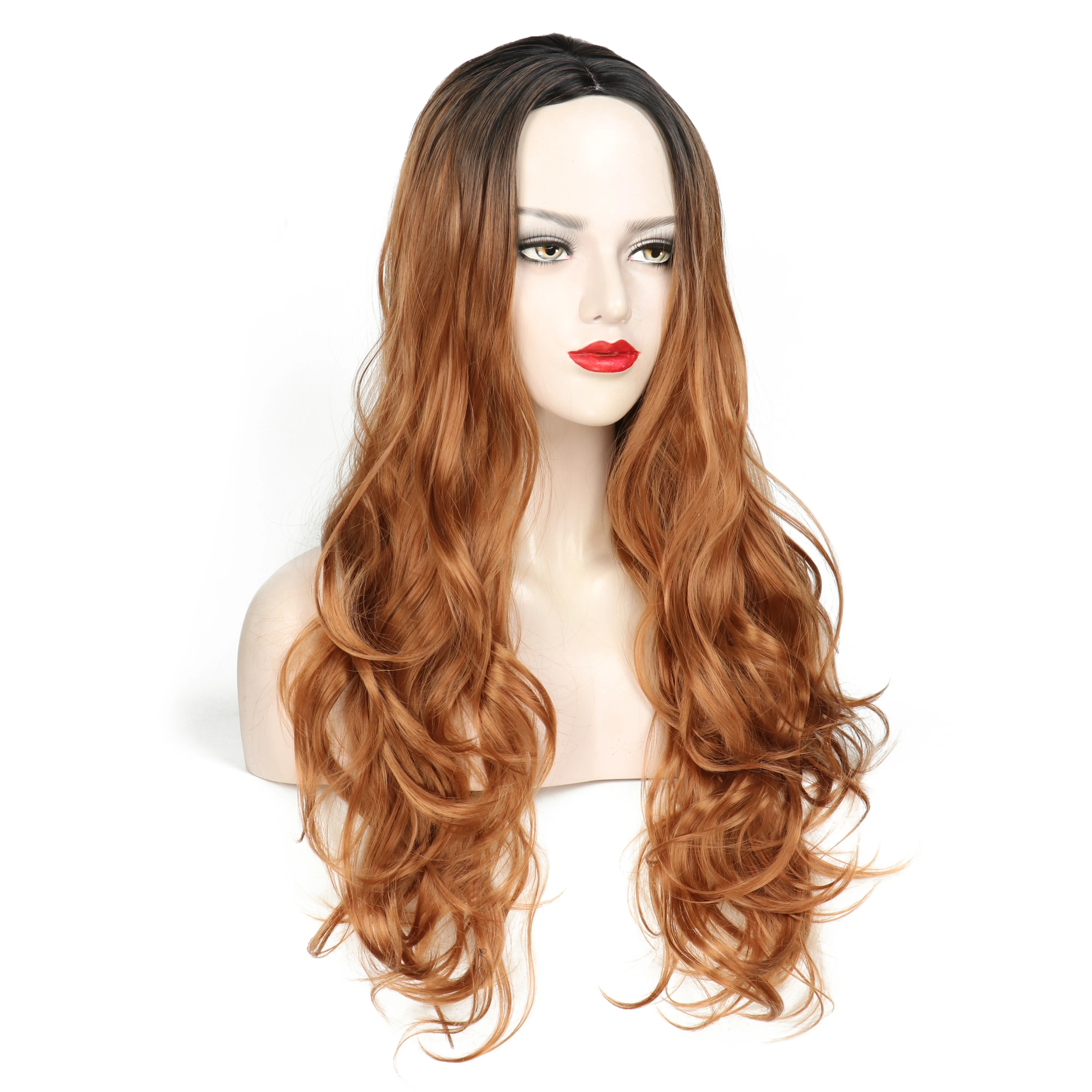 

SHUOHAN 70cm Synthetic Wavy Ombre Brown Wig for Black Women High Temperature Fiber Heat Resistant Cosplay Long