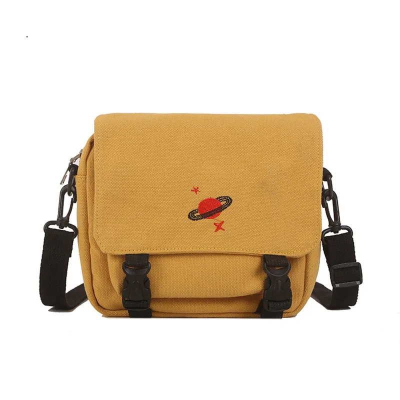 

SHUJIN Canvas Handbags for Women Embroidery Planet 2019 Summer New Hasp Creative Cartoon Shoulder Bags Universe Messenger Bags