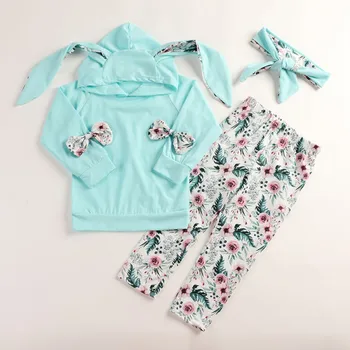 

Cotton Rabbit girl clothing Autumn Baby Clothes Set Ear Hoodie Sweatshirt Tops+Pants+Headband 3Pcs Outfit Suit Newborn Clothes