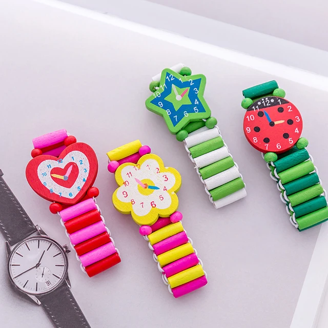 Kids Girl Colorful Wood Bracelets Children Elastic Watch Wristbands Child Toy Bracelet Wholesales Birthday Gift Jewelry 2