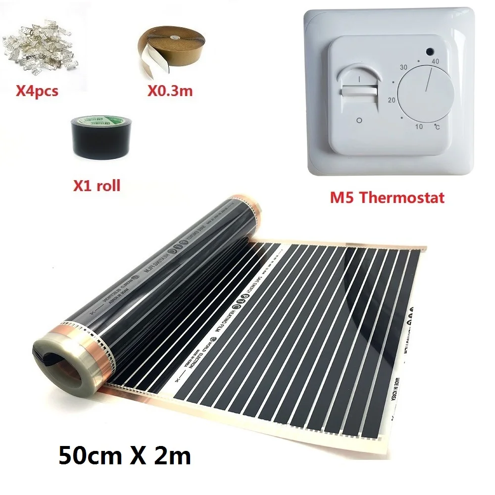 50cmX2m Infared PTC Floor Heating Film Kits 240w/m2 Warm Mat Made in Korea (Thermostat,