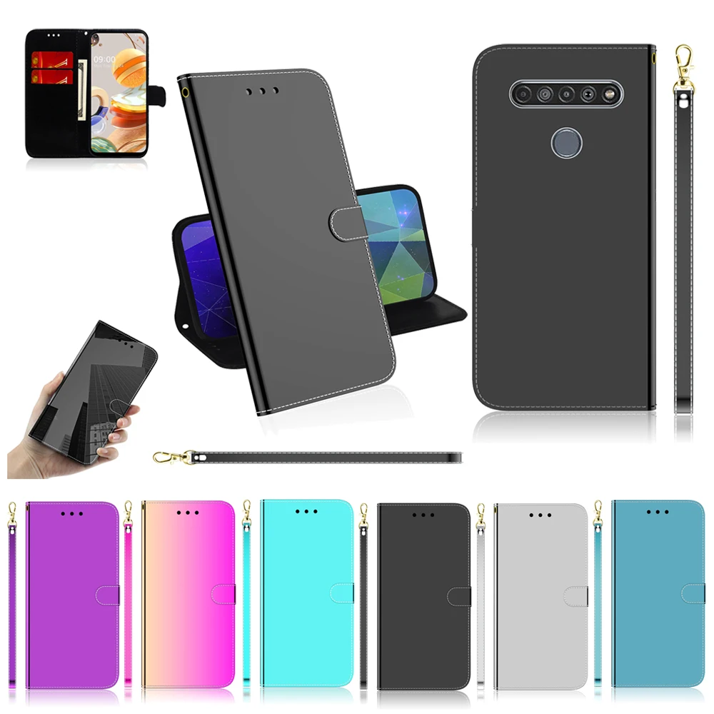 

Flip Cover For LG K61 Mirror Sequin Luxury Case Protection For LG K61 Coque Holder Stand For LG K61 k61 Card Slot Funda