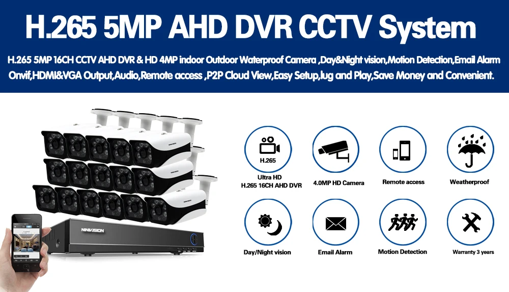 H.265 5MP HDMI AHD CCTV DVR 4.0MP уличная инфракрасная камера видеонаблюдения 16CH CCTV система 2560*1440P металлический корпус камеры наблюдения комплект
