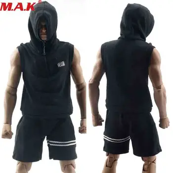 

in stock 1/6 SCAL figure male HELLO Sleeveless Vest Sweater Hooded Shorts Sports Suit Model 12 Inch Men Puppet Available