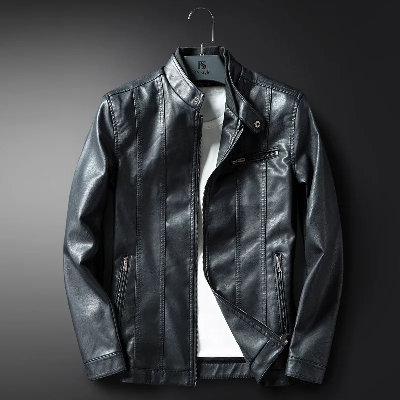 

Men Leather Jacket New Style Korean-style Slim Fit Business Leather Jacket-Style Youth Versatile Motorcycle Jacket Men'S Wear