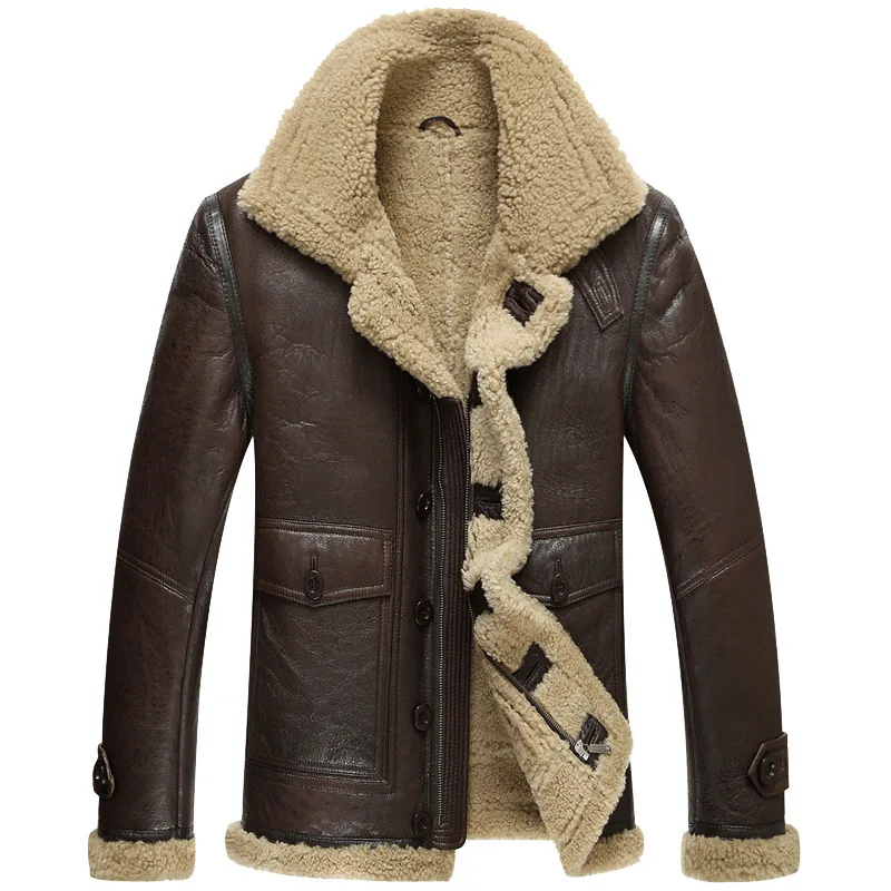 Genuine Leather Winter Jacket Natural Real Sheepskin Coat for Men Lamb Fur Bomber Jackets Plus Size 125-1 MY1224 | Мужская одежда