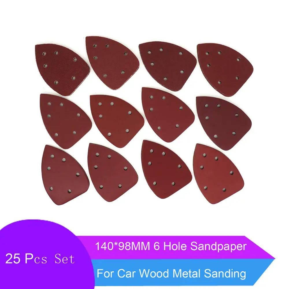 

25 PCS 140*98*mm 6Hole Sanding Sheets Triangle Mouse Detail Sandpaper Hook & Loop Grits Abrasive Sanding Disc For Wood Sanding