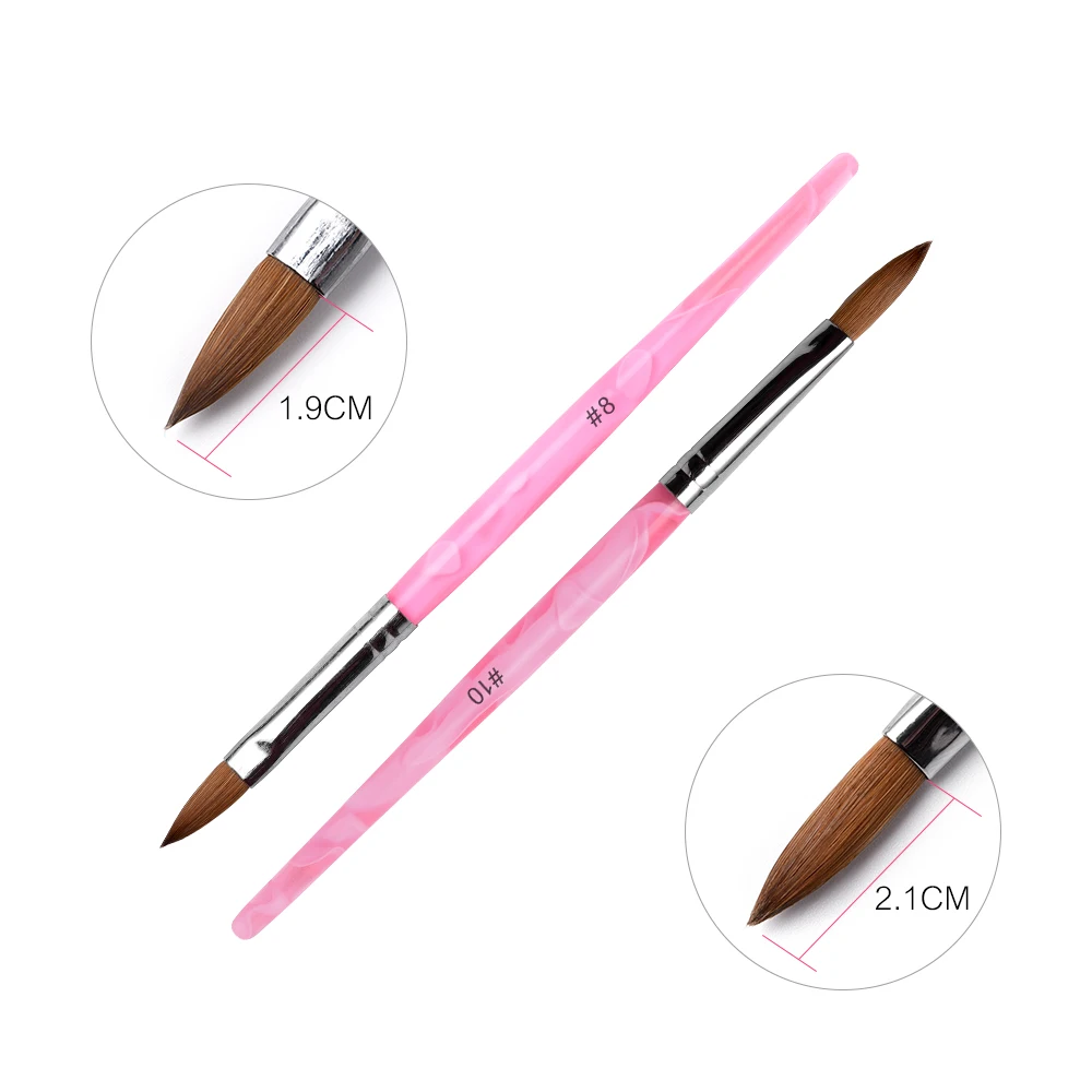 KADS Size 8 10 Acrylic Nail Brush Kolinsky Sable Nail Art Brushes Nail Art Builder Brush Crystal Nail Design Manicure Tool Pink