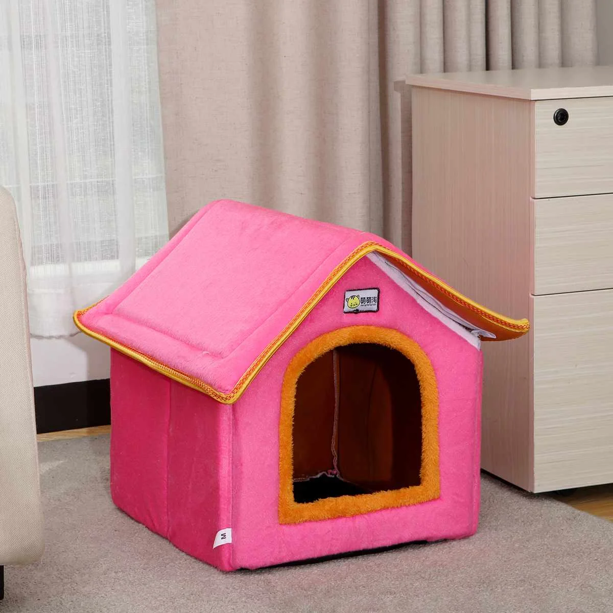 Переносная домашняя кровать для собак, мягкая теплая и удобная кровать для кошек, собачий домик, кровати для собак с подушкой, диван для сна - Цвет: Розовый