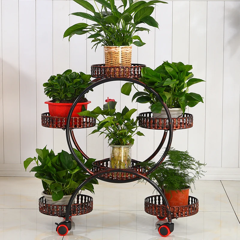 Portable Creative Metal Plant Holder With Wheels