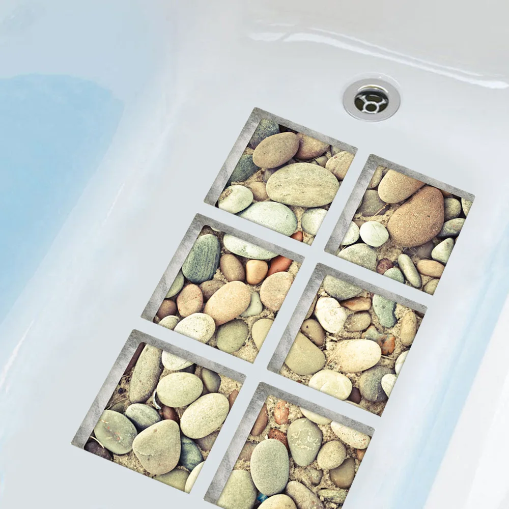 

6PCS/Set 3D Cobblestone Anti Slip Waterproof Bathtub Sticker Self-adhesive Tub Decal For Kids Shower Bath Mats Bathroom Decor