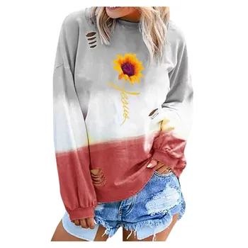 

New arrival sweatshirt women Fashion Letter Gradual sunflower print Long Sleeve Round Neck sudadera autumn cool clothes