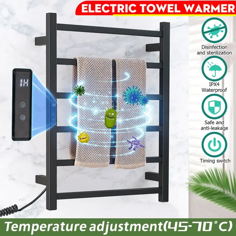 80W IPX5 Waterproof Bathroom Electric Towel Rack 45°~70 Stainles