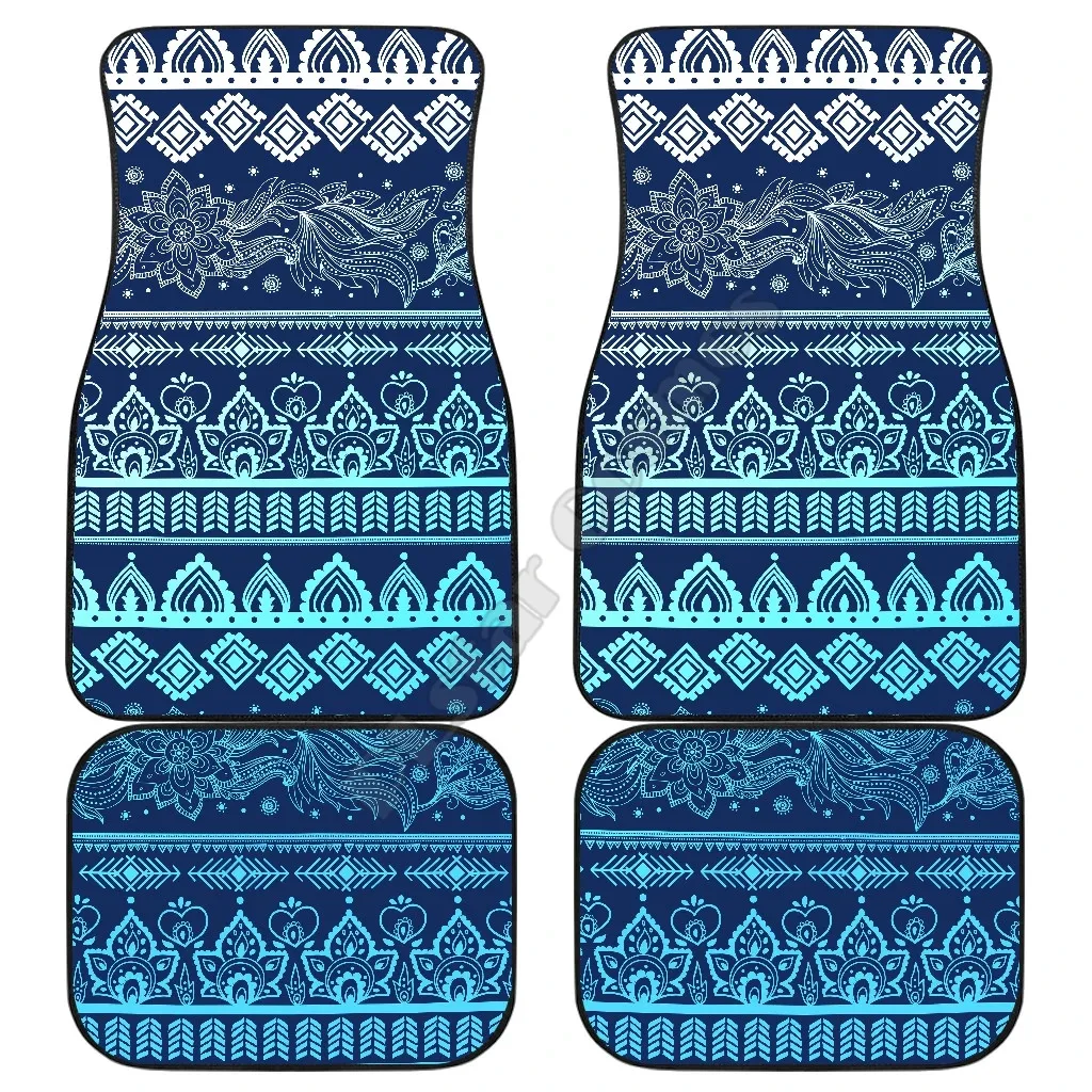 

Blue Boho Car FLoor Mats 3D Printed Pattern Mats Fit for Most Car Anti Slip Cheap Colorful