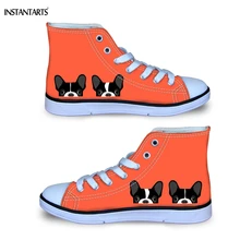 INSTANTARTS милые Пёс из мультфильма панель в форме французского бульдога рисунком для маленьких мальчиков и девочек, спортивная обувь на шнуровке; с высоким берцем; парусиновая обувь, детские кроссовки