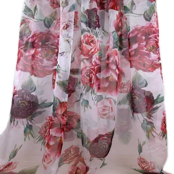

big peony rose printed chiffon fabric,soft imitated silk chiffon tissus for summer dress,sicilian thin clothing tissu au metre