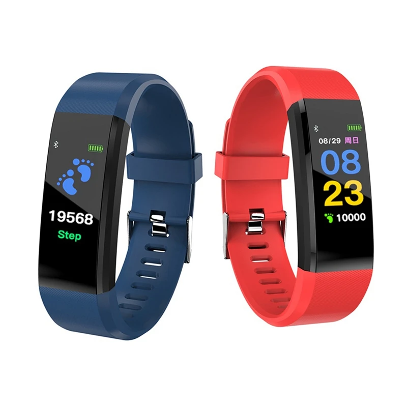 2 шт 115 плюс умный Браслет фитнес-трекер счетчик шагов Smartband анти-потеря напоминание о звонках для Android IOS(красный) и(синий