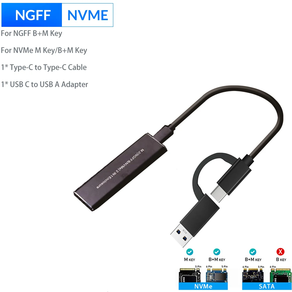 hard drive disk enclosure USB 3.1 to M.2 NVME PCIe SSD Enclosure, NVME M-Key to Type C Adapter Case For nvme SSD, USB3.1 to M.2 NGFF SATA SSD case box 2.5 hdd enclosure HDD Box Enclosures