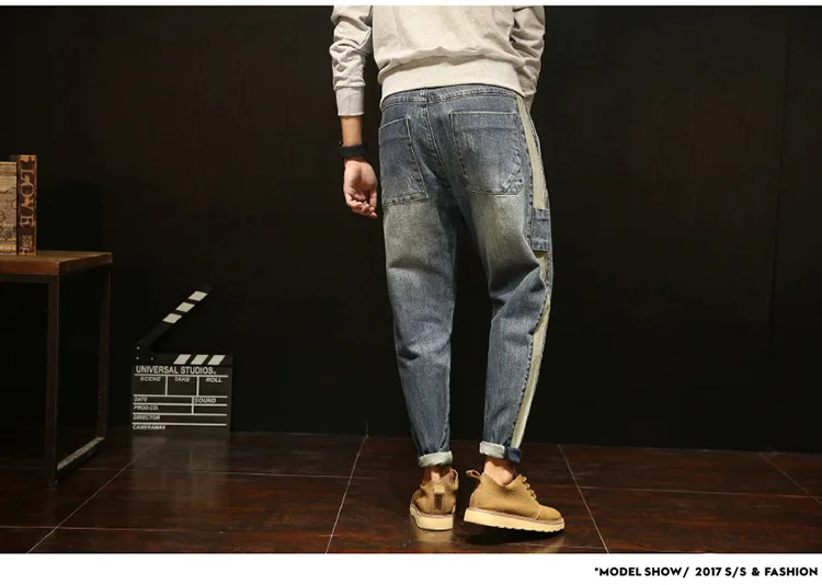 Модные повседневные мужские джинсы, свободные, однотонные, до щиколотки, джинсовые штаны, винтажные джинсы, Homme, большие размеры