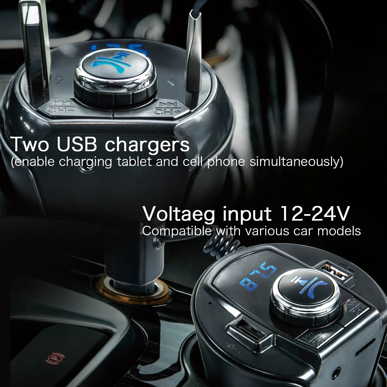Автомобильный держатель чашки, музыка, Bluetooth, автомобильный комплект Manos Libres Coche, Usb зарядное устройство, автомобильный mp3-плеер, радио, Авторадио, fm-передатчик, аудио