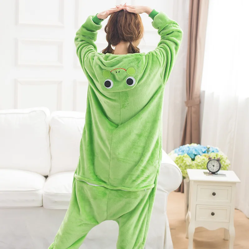 

Frog Animal Cartoon Pajama Women Men Winter Sleepwear Flannel Soft Warm Onesie Halloween Cosplay Party E26413AD