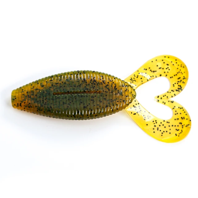 B&U Spiron Twin 100mm Curved Tail Fishing Lures Soft BaitsArtificial Wobblers Craws Silicone Shad Worm Bass leurre souple DARK BROWN