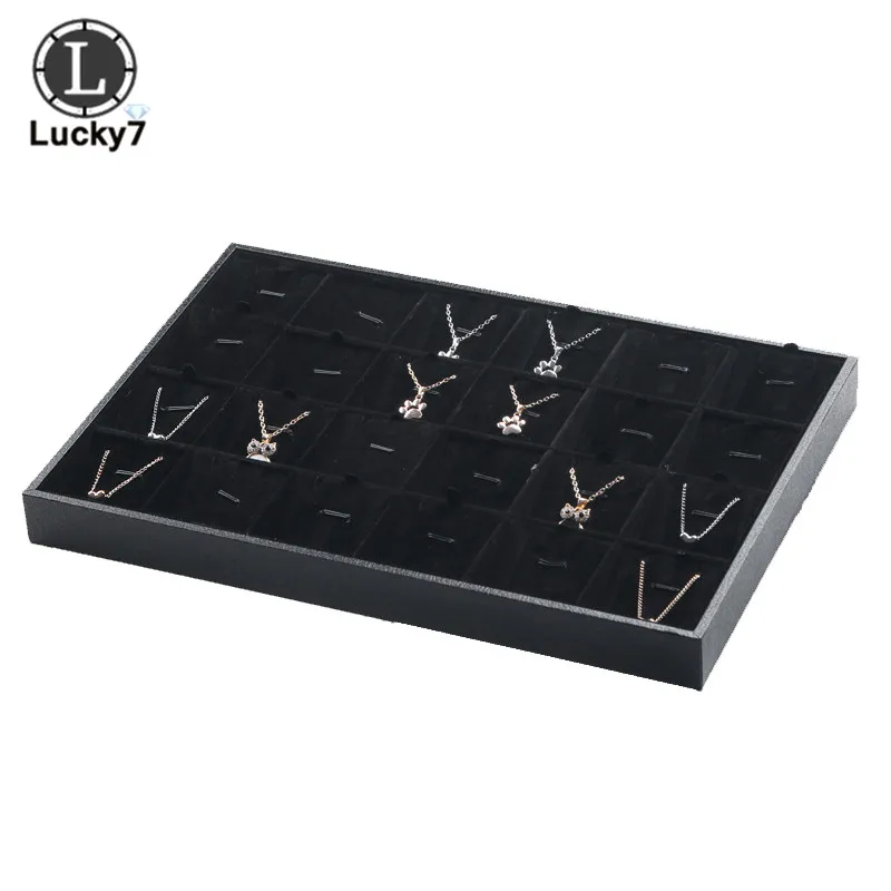 24 Grid Pendant Черный ПУ кожзам коробка для подноса ювелирных изделий Кольцо подвесной браслет, ожерелье лоток для хранения ювелирных изделий дисплей Ювелирное кольцо костюм дисплей - Цвет: 24 Grid Pendant