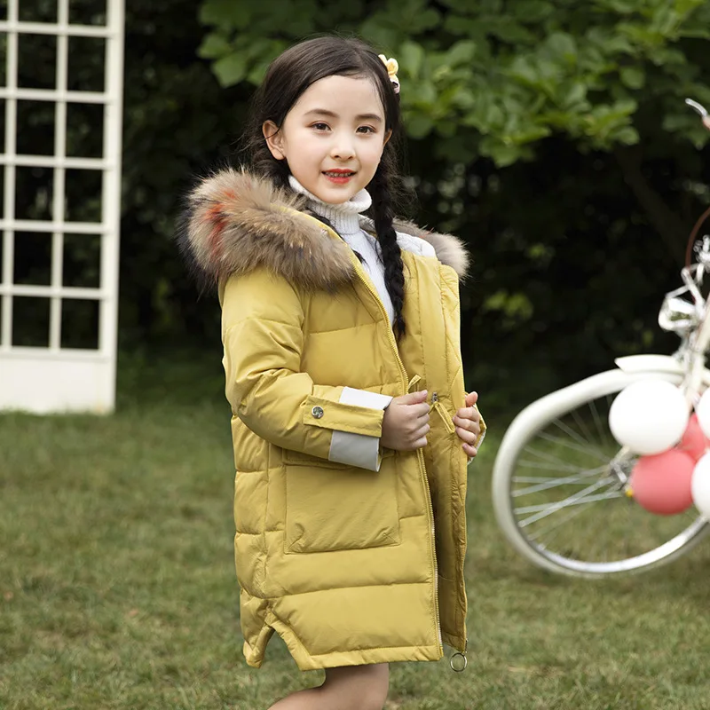 Olekid/Коллекция года, зимняя куртка для девочек утепленная пуховая куртка с капюшоном для маленьких девочек возрастом от 1 года до 7 лет, верхняя одежда для маленьких девочек зимний комбинезон - Цвет: Цвет: желтый