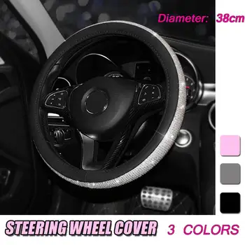 

Luxury Crystal Auto Car Steering Wheel Covers Leather for Women Ladies Girls with Bling Rhinestone Steering Wheel Car Cover