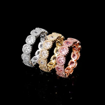 

Paved Full AAA Cubic Zircon Couples Ring Charm Rose Gold Silver Color Rings For Women Fashion Wedding Engagement Jewelry Gifts