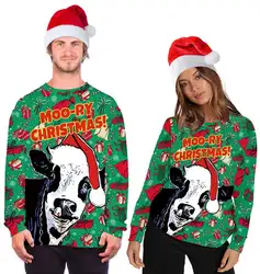 2019 Рождественский свитер унисекс для мужчин и женщин с изображением уродливой коровы, Веселый Рождественский свитер Санта-эльфа