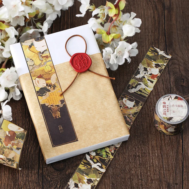 Ретро декоративный Кот божественный Золотой набор декоративного скотча Васи японские бумажные наклейки Скрапбукинг винтажный клей мочалка стационарный