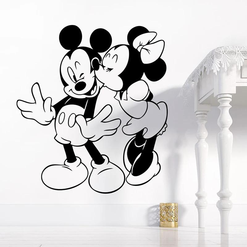 Cartoon Disney Mickey Minnie Mouse Kissing Wall Stickers For Home Decor Kids Room Vinyl Wall Decals Mural Art Decoration
