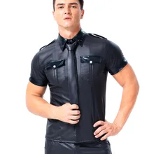 Для мужчин из лакированной кожи Производительность рубашка Топ кожаная форма искушение