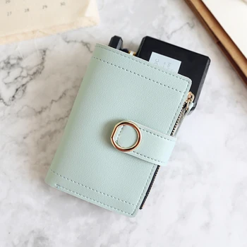 

Women Leather Small Wallet Card Holder Elegant Solid Color Short Lovely Purse Zip Coin Purses Clutch Handbag Fashion Coin Purse