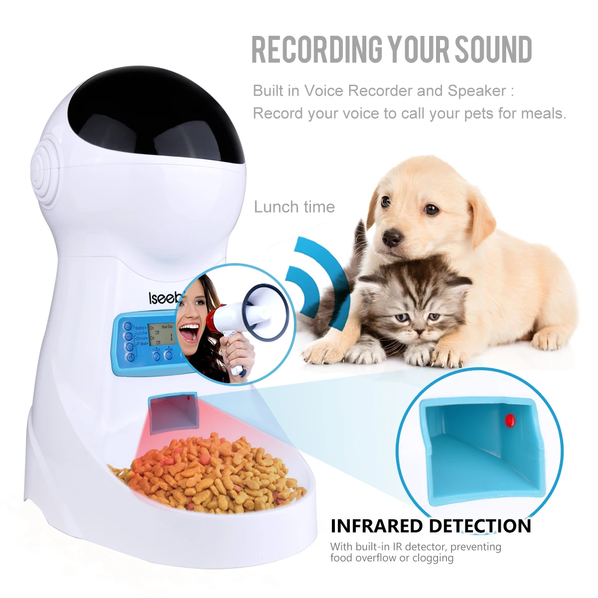 Iseebiz обновление 3L питатель для домашних животных Wifi дистанционное управление модная Умная автоматическая кормушка для питомца собак кошек еда перезаряжаемая с видео монитором