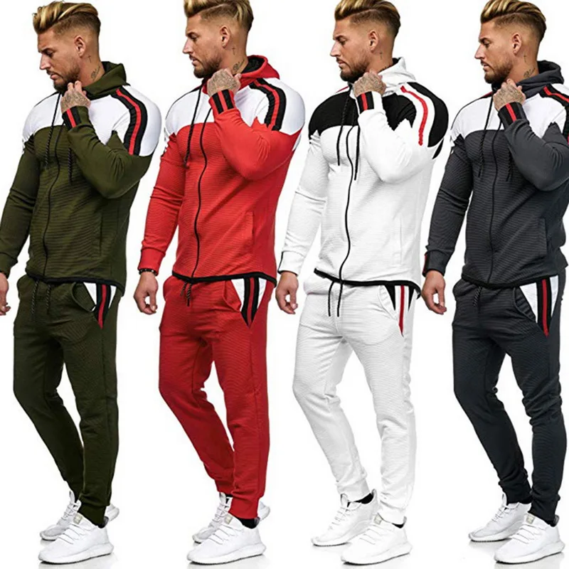 Men Colorblock Sports Suit Two Pieces Set Men's Zipper Hoodie Jacket Sweatshirt Pants Tracksuit Sportswear Outfit Men Colorblock Sports Suit Two Pieces Set Men's Zipper Hoodie Jacket Sweatshirt Pants Tracksuit Sportswear Outfit