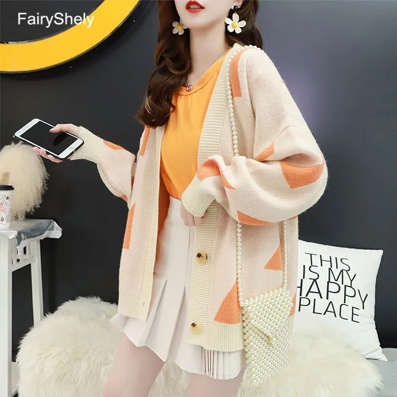 FairyShely, длинный свитер, кардиганы для женщин, v-образный вырез, свободная вязаная одежда, Зимний однобортный Повседневный вязаный кардиган, верхняя одежда, куртка, пальто