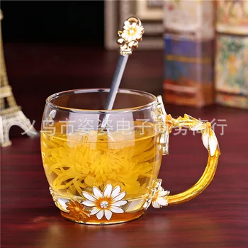 

Factory Direct Creative Enamel Cup High Temperature Resistant Flower Cup Lead-Free Crystal Glass Glass Gift Cup Customization