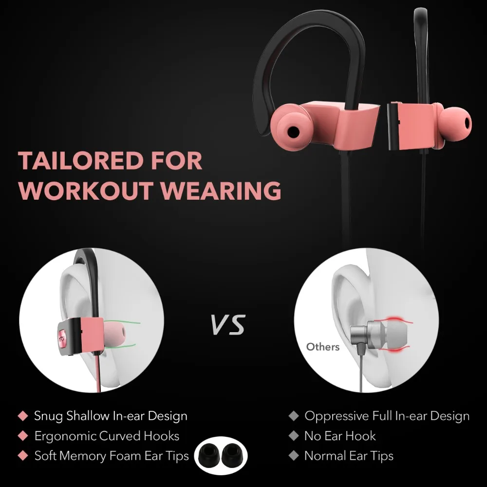 Mpow Bluetooth Earphones Waterproof HiFi Stereo Sport Headphone Wireless Earbuds With Microphone EVA Case For iPhone X 8 7