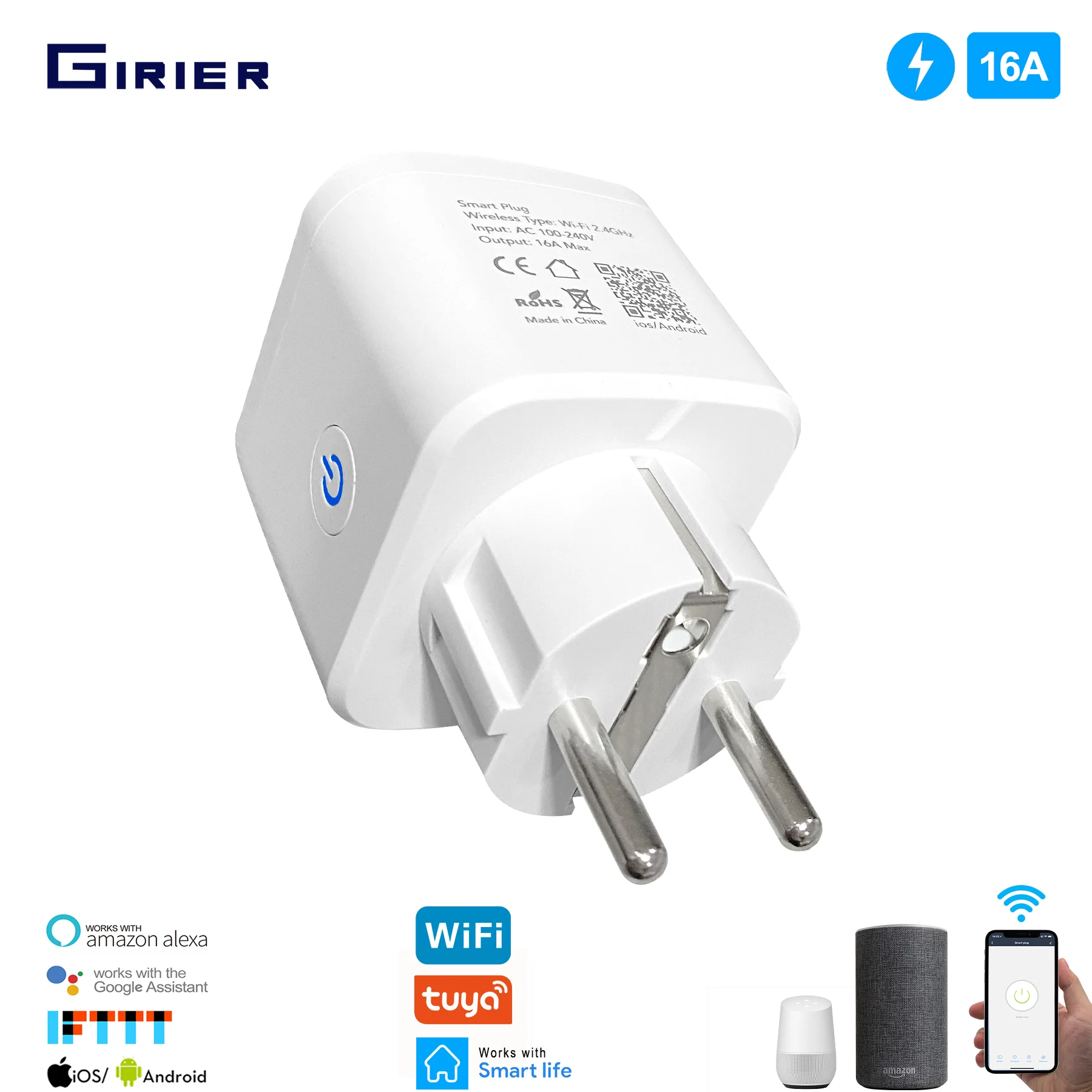 

Smart Wifi Socket 16A EU Plug with Power Monitor Tuya Smart Life Remote Control Alexa Google Home Voice Control Timing Function