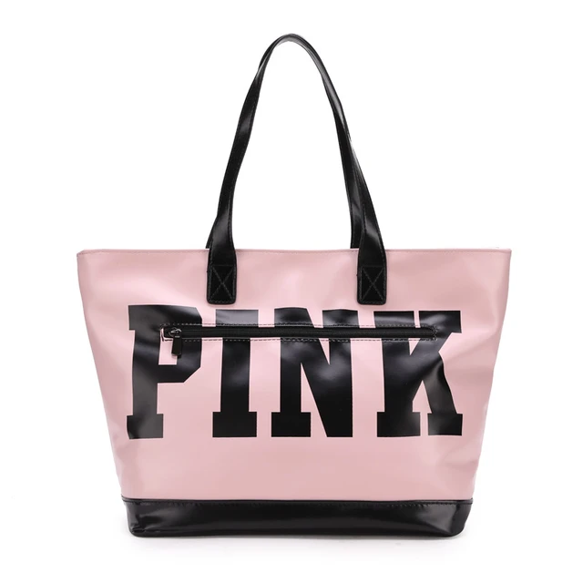 NWT VS Pink Metallic Silver Tote Bag Large Capacity Zipper Weekend Bag -  AliExpress