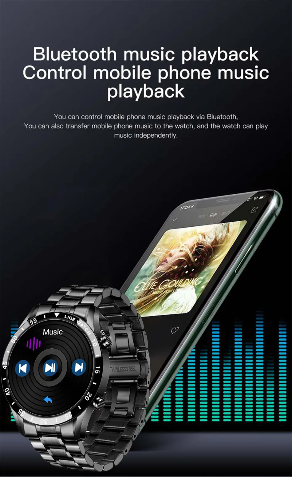 LIGE New Luxury Steel Band Bluetooth Call Smart Watch Men For Android iOS Phone Waterproof Sports Fitness Tracker Smartwatch