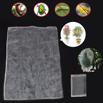 

4/100pcs Garden Plants Fruits Vegetables Protective Mesh Net With Drawstring White Nylon Breathable Bag Anti Insects Pests Birds