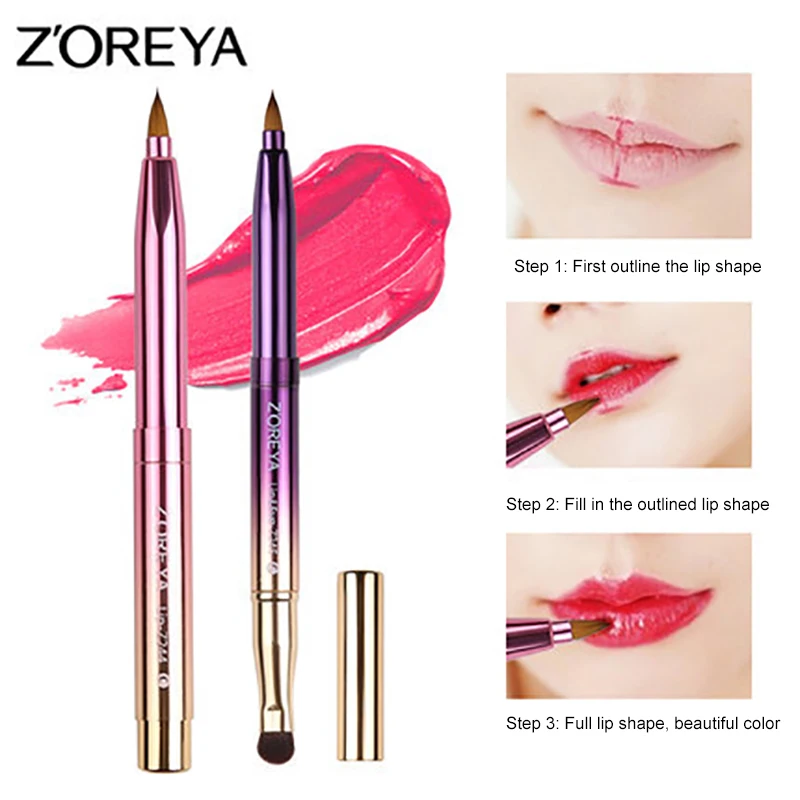 

ZOREYA new Double-head Retractable Lip portable makeup brush retractable lip brush rayon lip gloss brush beauty tools