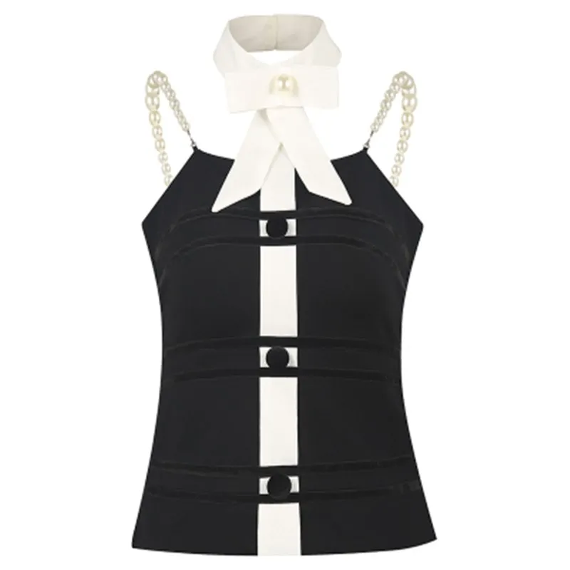 Сексуальный жилет Camis, женские бархатные съемные жемчужные ремешки, Летний жилет с лямкой на шее, с бантом, без спинки, топы, футболка ropa mujer T9D603Y