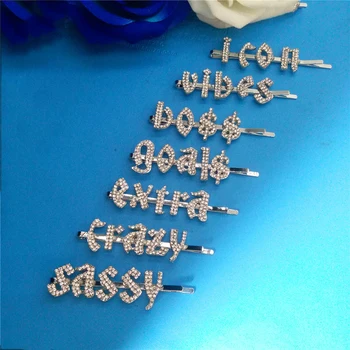 

Hot Women Hair Clips 1pc "icon vibes boss goals" Gothic Letter Hairclips Crystal Rhinestone Word Hair Pins Jewelry Accessories