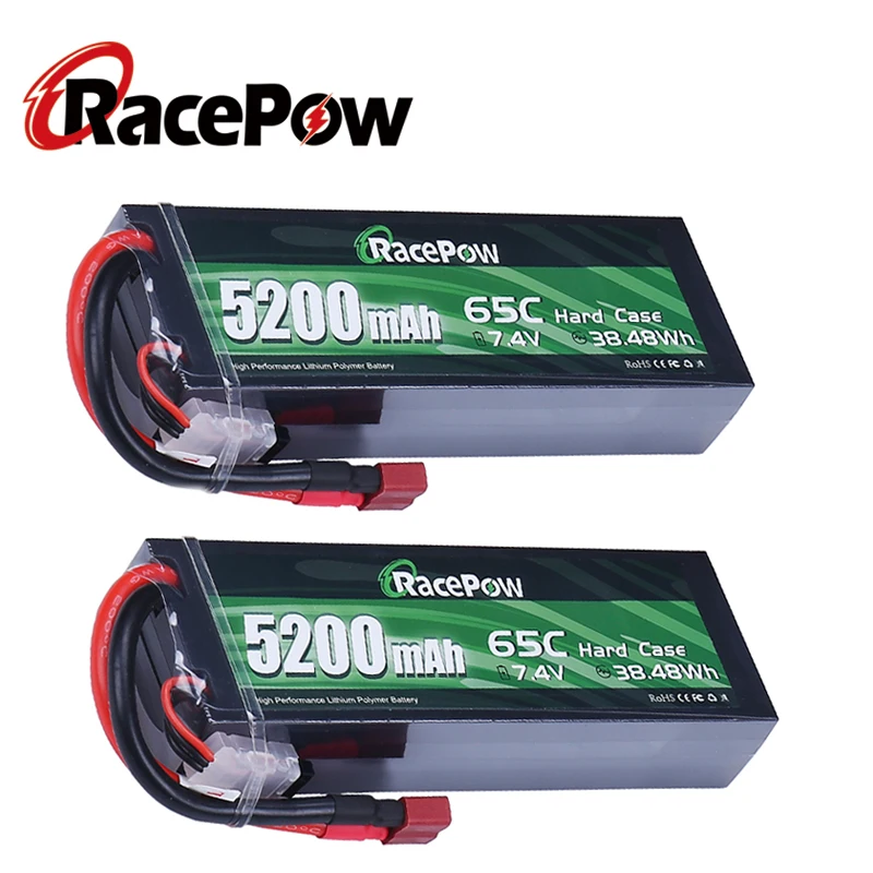 

Жесткий чехол RacePow 7,4 В 5200 мАч 65C 2S для РУ Lipo аккумулятора с разъемом T Deans для радиоуправляемой машинки Evader Traxxas, автомобиля, гусеничного грузовика 2 блока