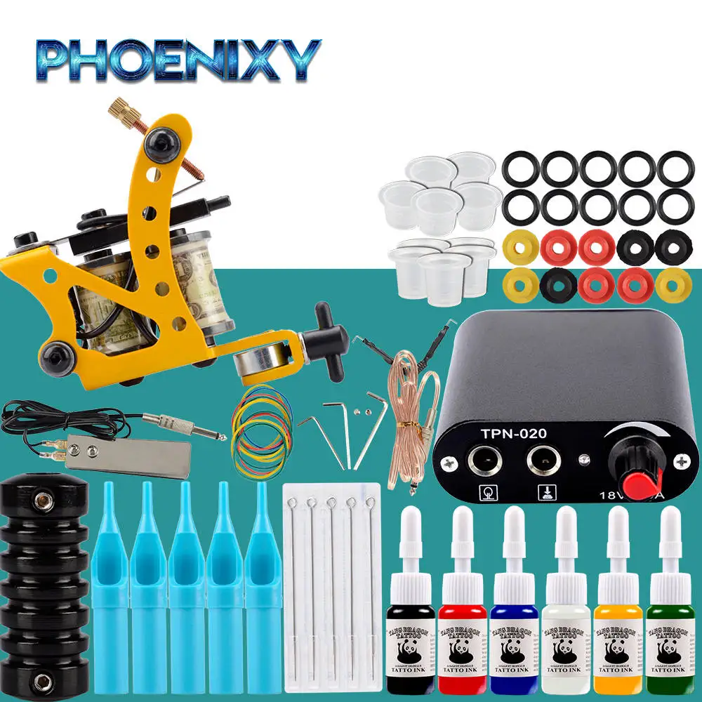 6Pcs Ink Kit Набор для татуировки полный набор для татуировки черный источник питания 20 шт. чернила пигментные иглы для татуировки перманентный макияж Начинающий набор для татуировки - Цвет: 6Pcs Ink Kit